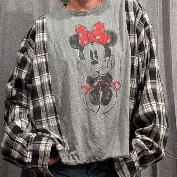 Minnie Mouse Upcycled Reworked OOAK Handmade Flannel Mash Up - Picture 1 of 4